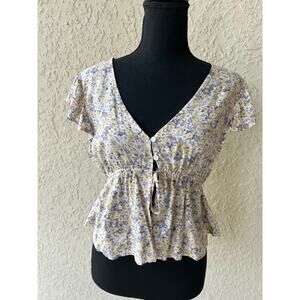 Floral Button-Front Peplum Top